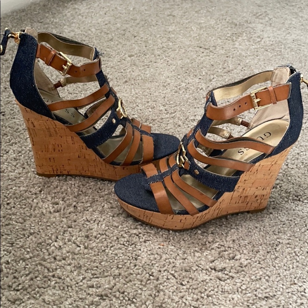 **Guess** Brown Denim Wedges